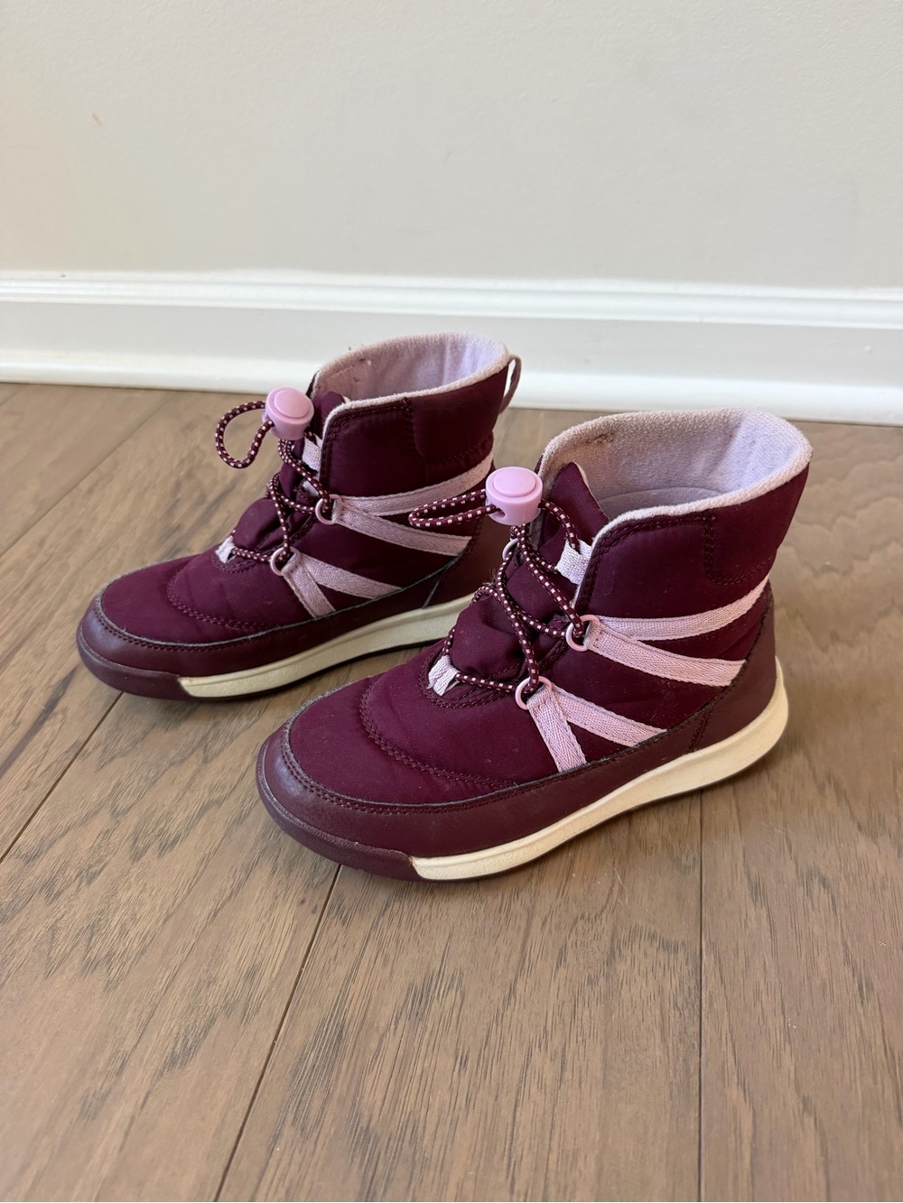 Kids Burgundy & Pink Toggle Winter Boots